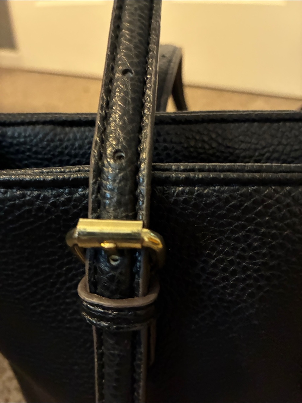 Anne Klein Black Leather Tote with Gold Hardware - Picture 3 of 7